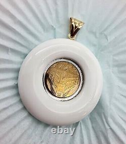 14k. 585 Yellow Gold Milor w Encased Italy Lira Coin 2 Pendent Au 2444