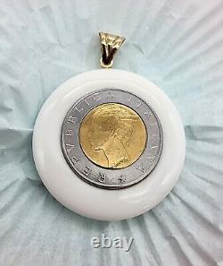 14k. 585 Yellow Gold Milor w Encased Italy Lira Coin 2 Pendent Au 2444