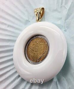 14k. 585 Yellow Gold Milor w Encased Italy Lira Coin 2 Pendent Au 2444
