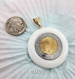 14k. 585 Yellow Gold Milor w Encased Italy Lira Coin 2 Pendent Au 2444