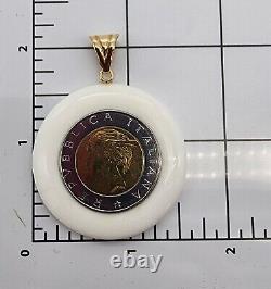 14k. 585 Yellow Gold Milor w Encased Italy Lira Coin 2 Pendent Au 2444