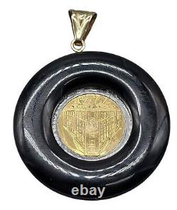14k Black Onyx Milor Repvbblica Italiana Lira Coin Pendant Yellow Gold Bale
