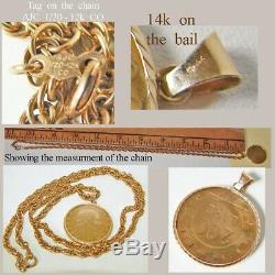 14k Gold 1980 Pendant Coin 200 Lire Italy 14k Bail & Rope Twisted Bezel & Chain