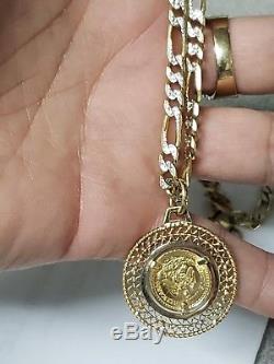 14k Gold Chain excellent piece 18k pendent with 22k gold coin mexico