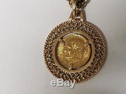 14k Gold Chain excellent piece 18k pendent with 22k gold coin mexico
