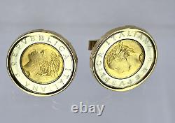 14k Gold Coin Cuff Links Italy 500 Lire Bi-Metallic Piazza Del Quirinale Rome 91