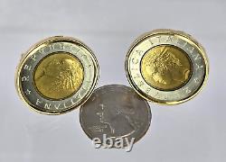 14k Gold Coin Cuff Links Italy 500 Lire Bi-Metallic Piazza Del Quirinale Rome 91