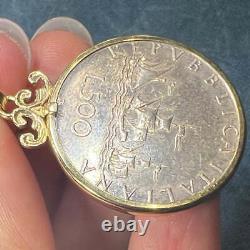 14k Gold Italian 500 Lire Coin Pendant. Pinta, Nina + Santa Maria Ships