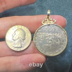 14k Gold Italian 500 Lire Coin Pendant. Pinta, Nina + Santa Maria Ships