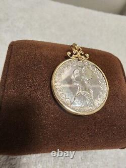 14k Gold Italian 500 Lire Coin Pendant. Pinta, Nina + Santa Maria Ships 12.67 g