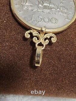 14k Gold Italian 500 Lire Coin Pendant. Pinta, Nina + Santa Maria Ships 12.67 g