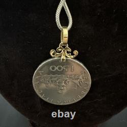 14k Gold Italian 500 Lire Coin Pendant. Pinta, Nina + Santa Maria Ships 1961