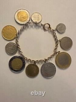 14k Italian Gold Rolo Charm Bracelet With 10 Italian Lire Coins 8