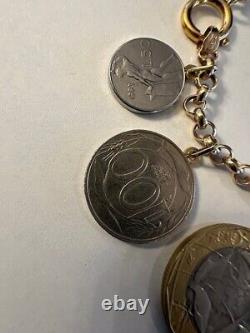 14k Italian Gold Rolo Charm Bracelet With 10 Italian Lire Coins 8