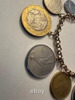 14k Italian Gold Rolo Charm Bracelet With 10 Italian Lire Coins 8
