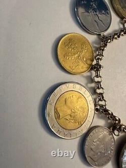 14k Italian Gold Rolo Charm Bracelet With 10 Italian Lire Coins 8
