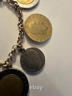 14k Italian Gold Rolo Charm Bracelet With 10 Italian Lire Coins 8
