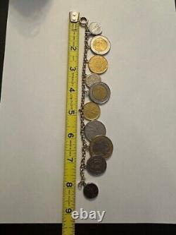 14k Italian Gold Rolo Charm Bracelet With 10 Italian Lire Coins 8