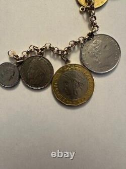 14k Italian Gold Rolo Charm Bracelet With 10 Italian Lire Coins 8