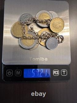 14k Italian Gold Rolo Charm Bracelet With 10 Italian Lire Coins 8