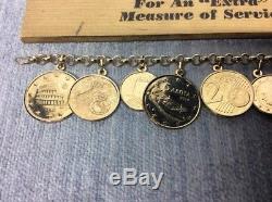 14k Milor 585 Gold Made in Italy Charm Bracelet with 12 Italian Euro GP Coins