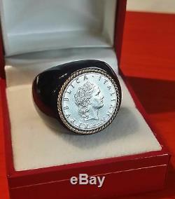 14k Milor Italy Hand Crafted Black Onyx Ring Set Italian Republic Coin Size 6