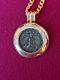 14k Solid Gold Ancient Roman Coin Necklace Pendant 12.4G Free 24in Vermeil Chain