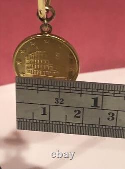 14k Solid Gold Hoops/with Genuine Italian Euro Coin Charms 2 Drop