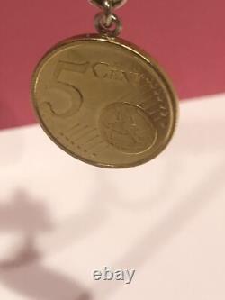 14k Solid Gold Hoops/with Genuine Italian Euro Coin Charms 2 Drop