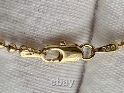 14k Yellow Gold Bezel Topaz Cross Pendant Bead Ball Chain Necklace Vintage Italy