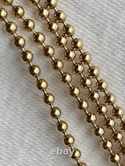 14k Yellow Gold Bezel Topaz Cross Pendant Bead Ball Chain Necklace Vintage Italy