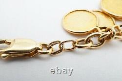 14k Yellow Gold Italy Mini Replica Gold Coin 22 Charm Bracelet 7.5