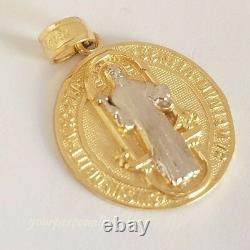 14k yellow Gold saint Benedict benito coin medallion Cross Pendant 1 inch 2side