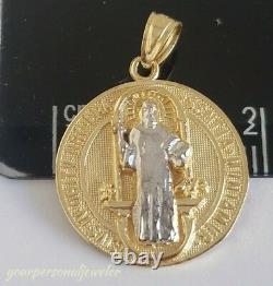 14k yellow Gold saint Benedict benito coin medallion Cross Pendant 1 inch 2side