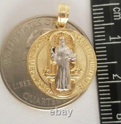 14k yellow Gold saint Benedict benito coin medallion Cross Pendant 1 inch 2side