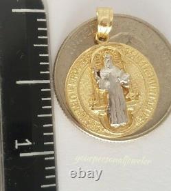 14k yellow Gold saint Benedict benito coin medallion Cross Pendant 1 inch 2side