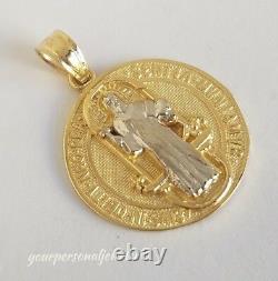 14k yellow Gold saint Benedict benito coin medallion Cross Pendant 1 inch 2side