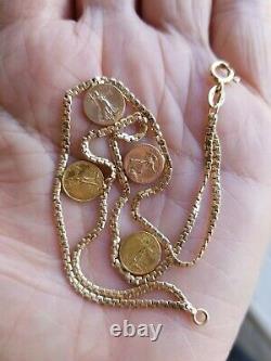 14k yellow gold coin link bracelet 7.5 6.6 grams