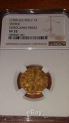 1559-1567 venice, italian states 1 zecchino gold coin, doge G. Priuli, NGC-vf 35