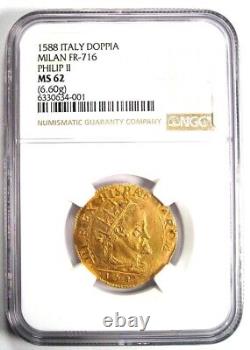 1588 Italy Milan Gold Philip II Doppia Gold Coin Certified NGC MS62 (BU UNC)