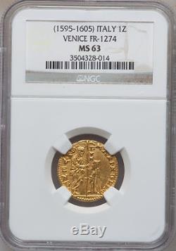 (1595-1605) Italy (venice) Gold Zecchino Ngc Ms-63 Fr-1274