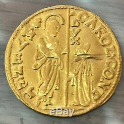 1655-1656 VENETIAN ZECHINO GOLD COIN CARLO CONTARINI DOGE of VENICE ITALY #Y80