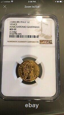 1684-88ITALY Italian VENICEDoge Marcantinio GiustinGOLD Zecchino Coin NGCMS62