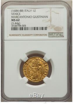 1684-88 Italian States Gold Zecchino Venice Marcantonio Giustiani NGC MS 62