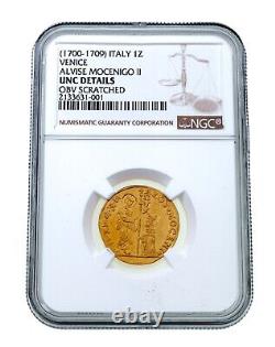 1700-1709 Italy 1Z Venice Alvise Mocenigo II Gold Coin Graded by NGC Unc Details