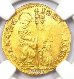 1709-1722 Italy Venice Corner II Gold Zecchino 1Z Ducat. NGC Uncirculated Detail