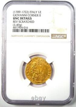 1709-1722 Italy Venice Corner II Gold Zecchino 1Z Ducat. NGC Uncirculated Detail