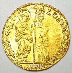 1722 Italy Venice Mocenigo Gold Zecchino Ducat Christ Coin Choice AU / UNC MS