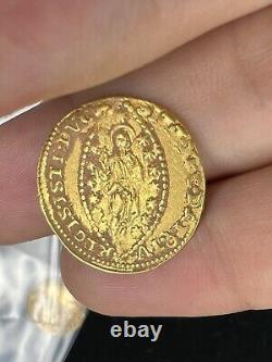 1722 Italy Venice Mocenigo Gold Zecchino Ducat Christ Coin Good AU