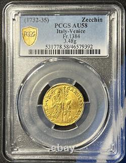 1732-35 Italy Venice Gold Zecchin 1Z Ducat PCGS AU58 LOW POP OF 3